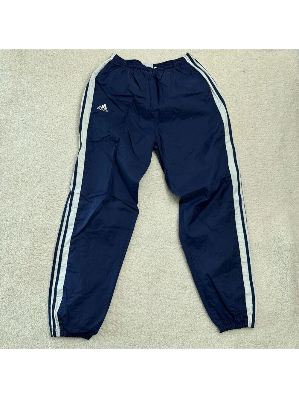 Vintage 2001 adidas Track Pants Mens L Navy 3-Stripe Nylon Wind Pants Y2K
